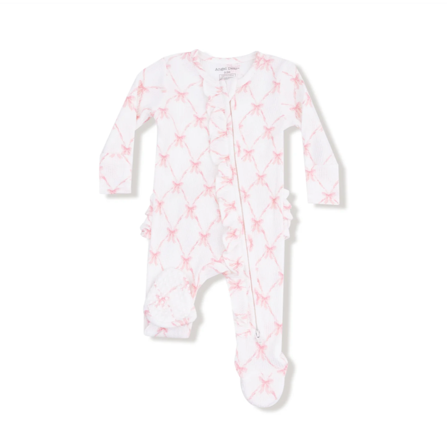 Ribbon Bow Trellis Ruffle Zipper Footie