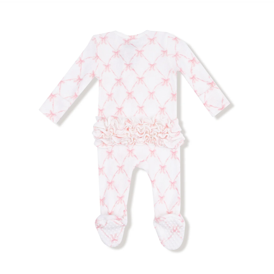 Ribbon Bow Trellis Ruffle Zipper Footie