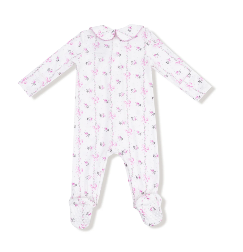 Dainty Buds and Bows Stripe Smocked Footie