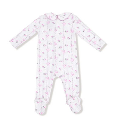 Dainty Buds and Bows Stripe Smocked Footie