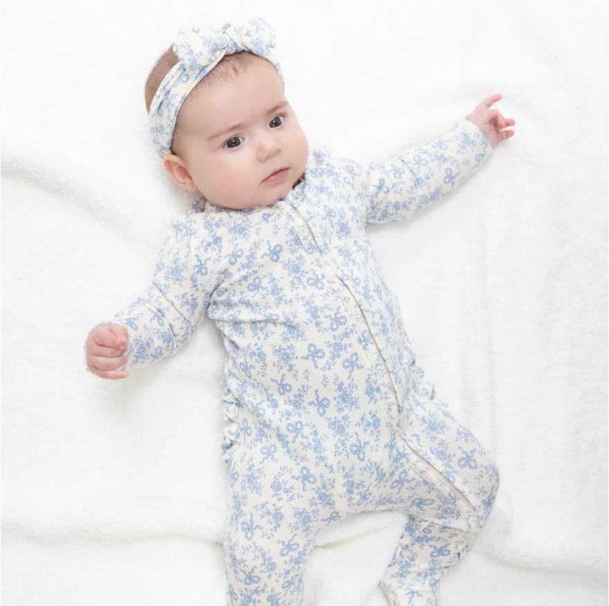Romi Floral Zipper Ruffle Back Footie