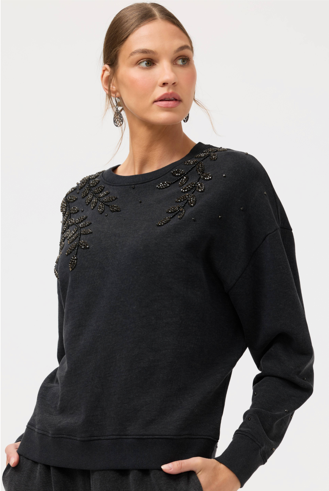 FRENCH TERRY BEADED SWEATSHIRT-JEWEL