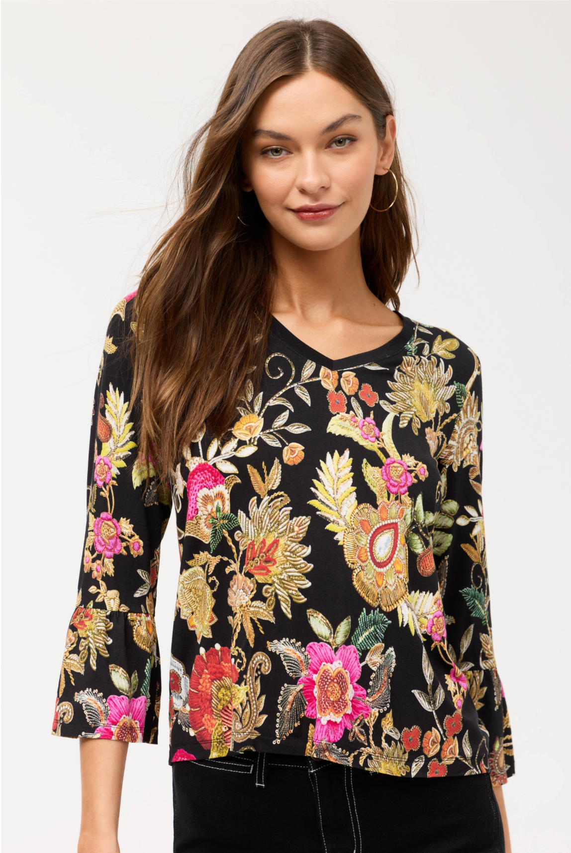 THE JANIE FAVORITE V‑NECK FLUTE SLEEVE TEE