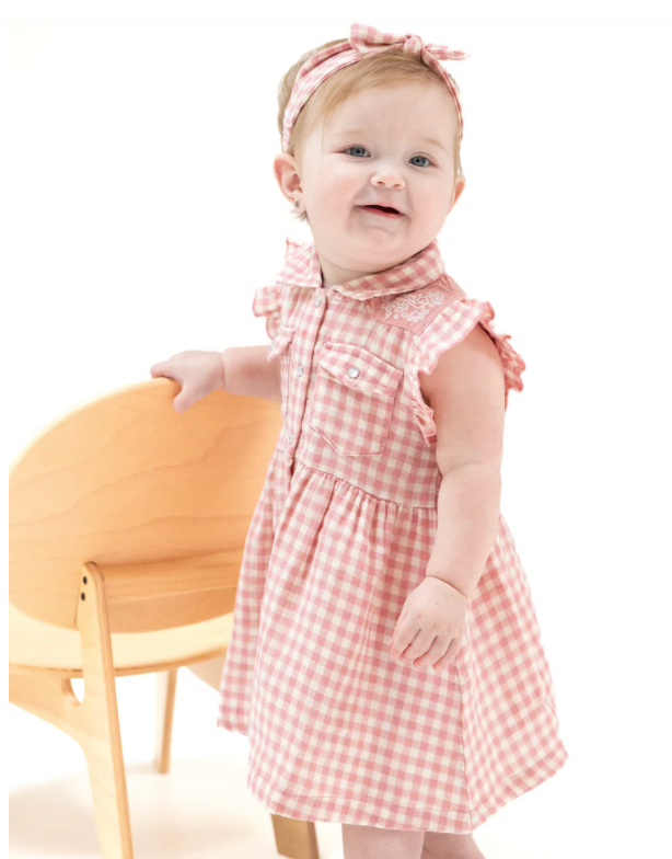 Rose Pink Plaid Western Dress & Bloomers