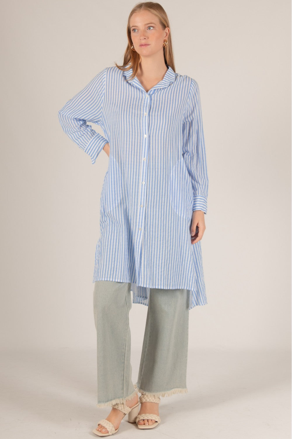 Light Blue White Striped Tunic