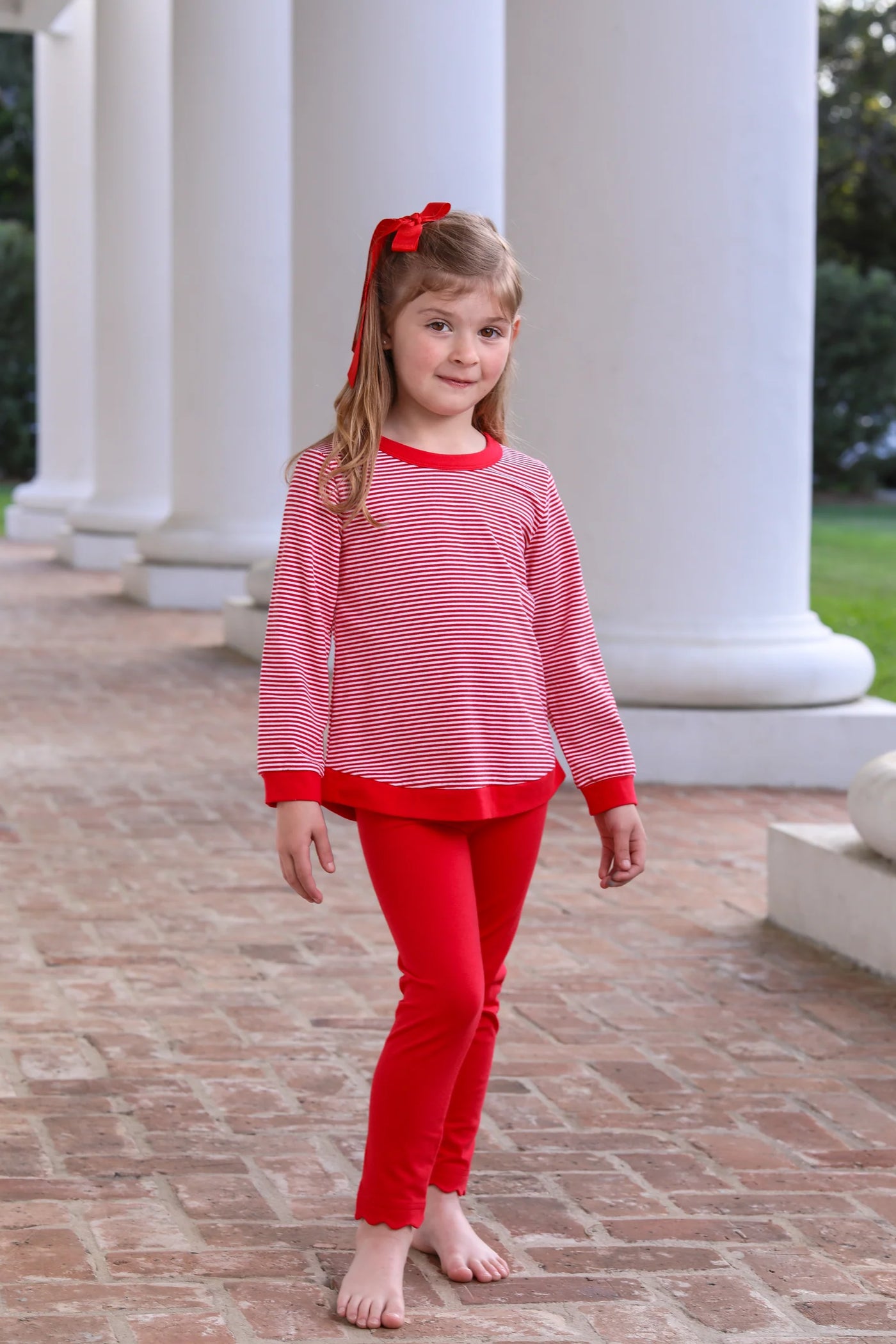 Girls Scallop Leggings - Red