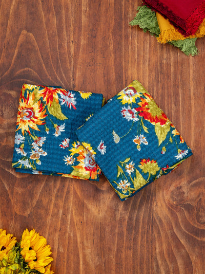 Marguerite Teal Tea Towel