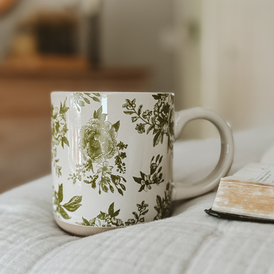 Green Floral 14oz Stoneware Coffee Mug
