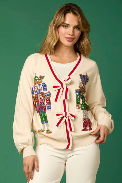 Cream Nutcracker Sequins Cardigan