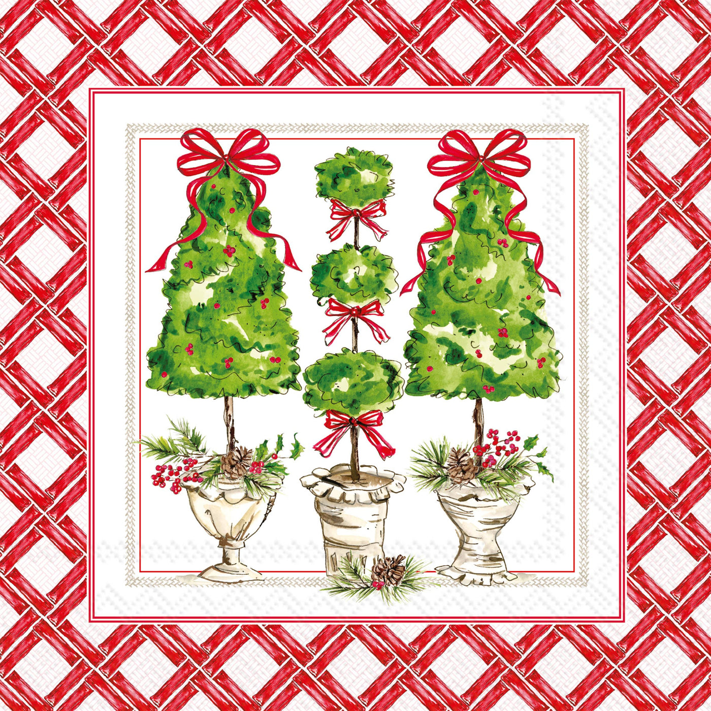 Holly Topiary Christmas Cocktail Napkins