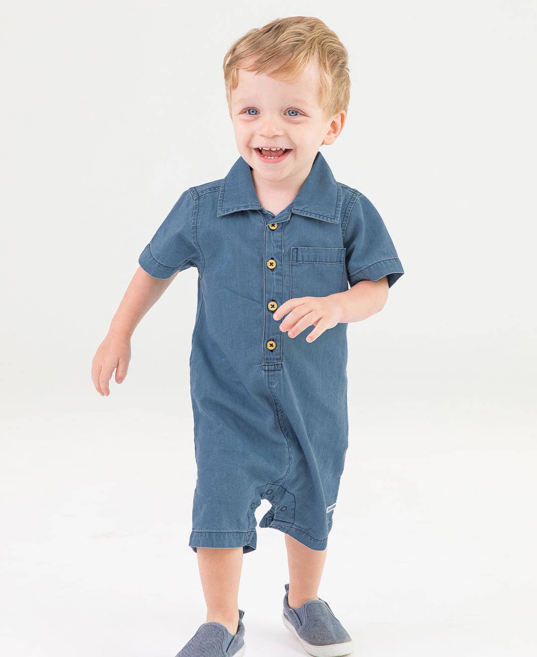 Boys Light Wash Denim Romper