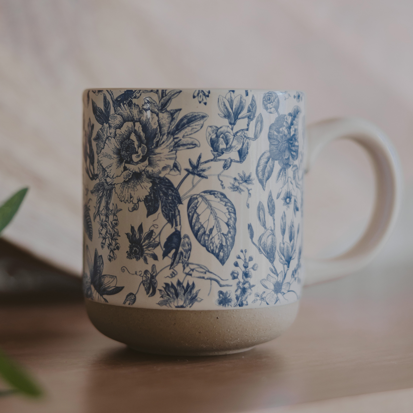 Blue Floral Stoneware Coffee Mug