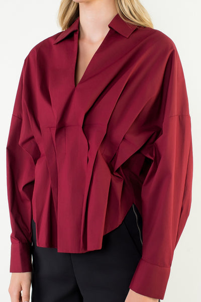 Maroon V-neck Long Sleeve Top