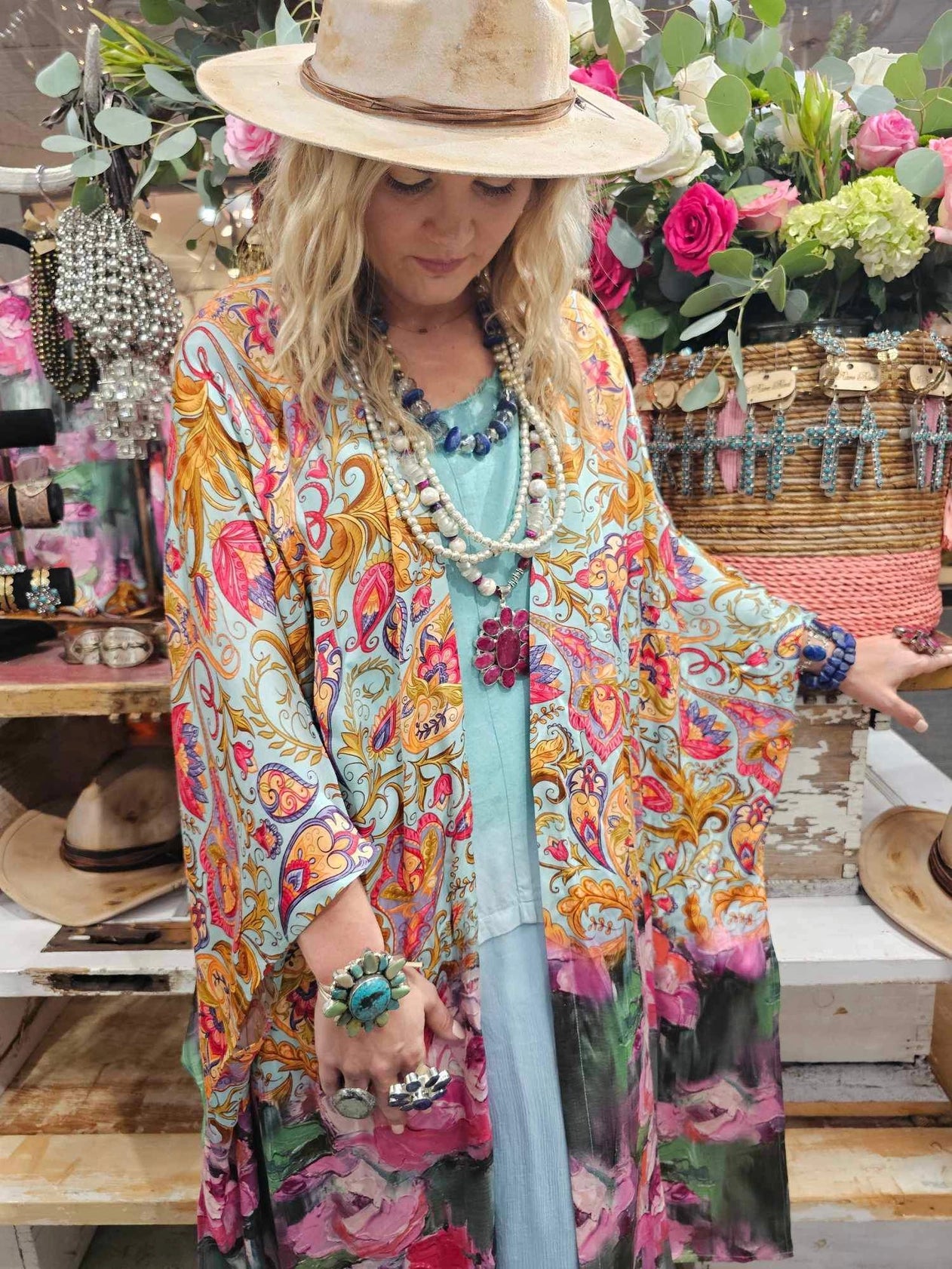 Paisley and Rose Garden Silk Kimono