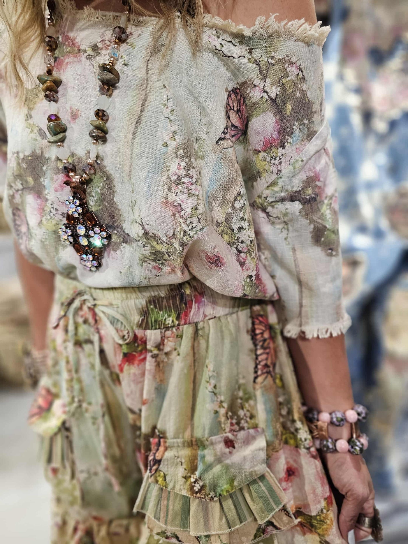 Butterfly & Roses Ruffle Pants