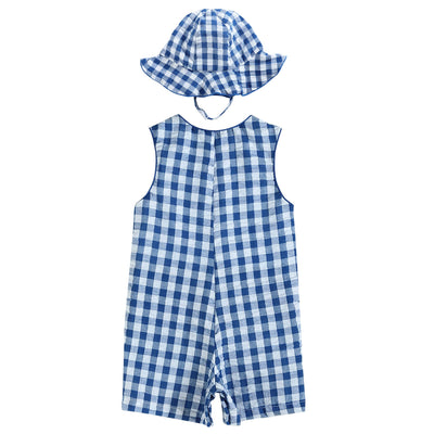 Royal Blue Gingham Romper and Sunhat