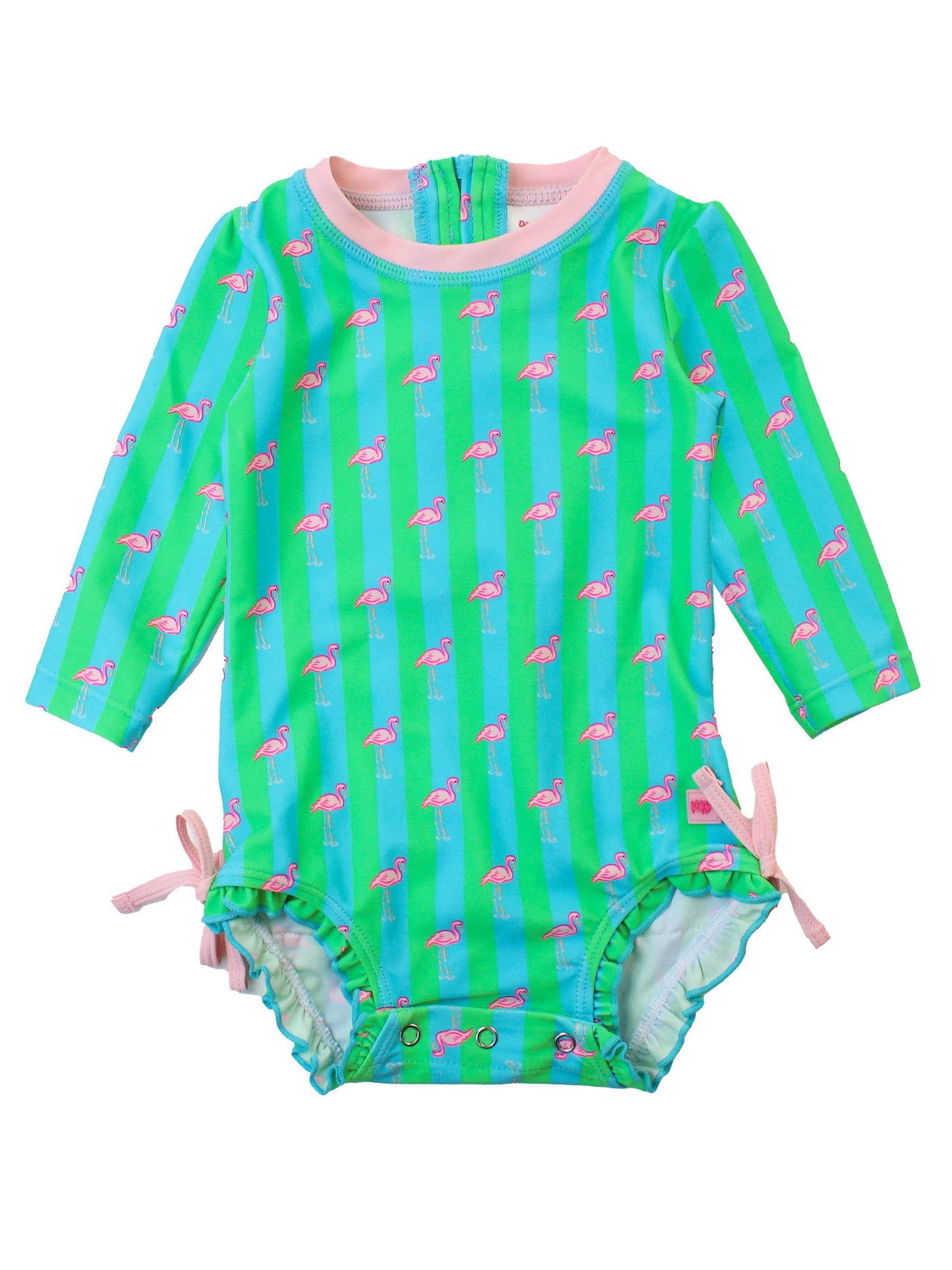 Girls Flamingo Stripe  One Piece Rash Guard