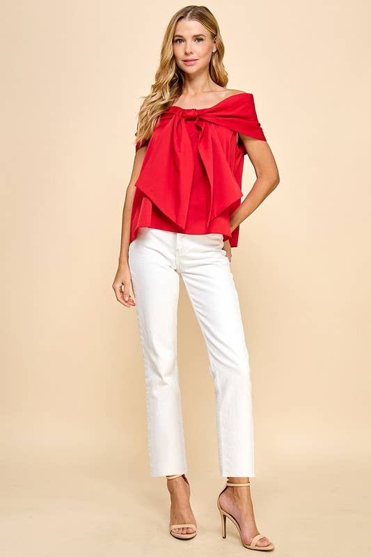 Red Bow Off The Shoulder Top