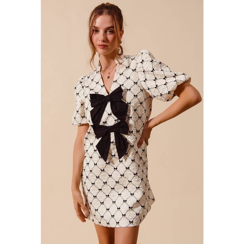 JACQUARD RIBBON SHIFT DRESS