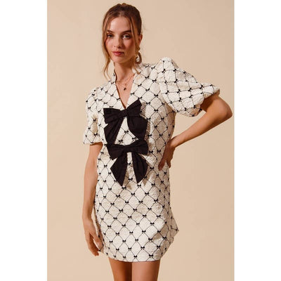 JACQUARD RIBBON SHIFT DRESS