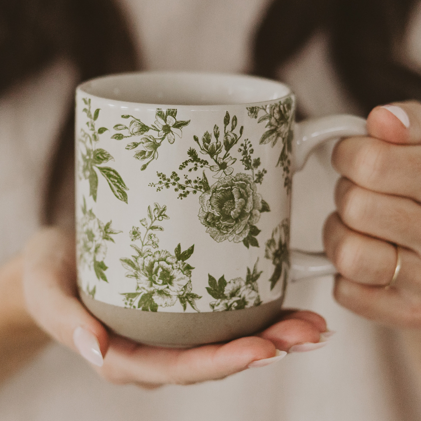 Green Floral 14oz Stoneware Coffee Mug