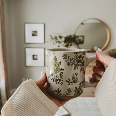 Green Floral 14oz Stoneware Coffee Mug