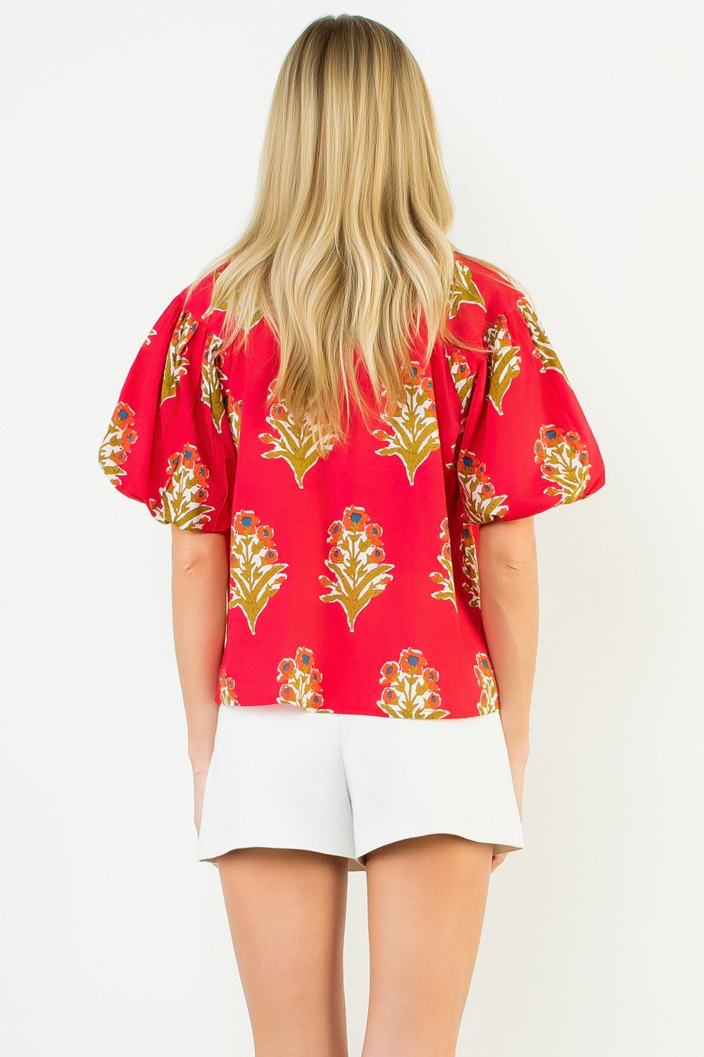 Floral V-Neck Puff Sleeve Top