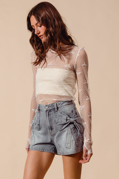Bow Ribbon Denim Shorts