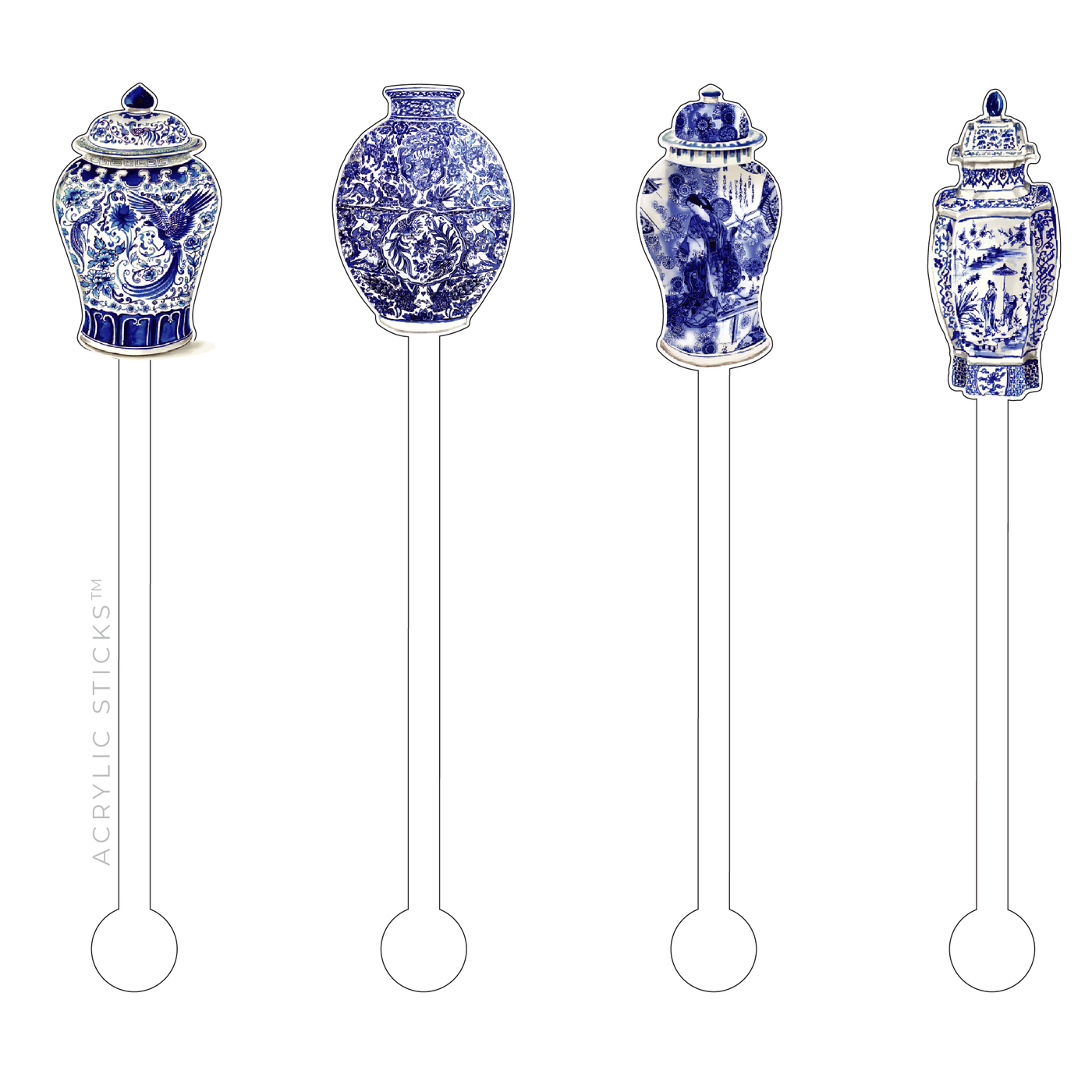 GINGER JARS BLUE & WHITE STIR STICKS