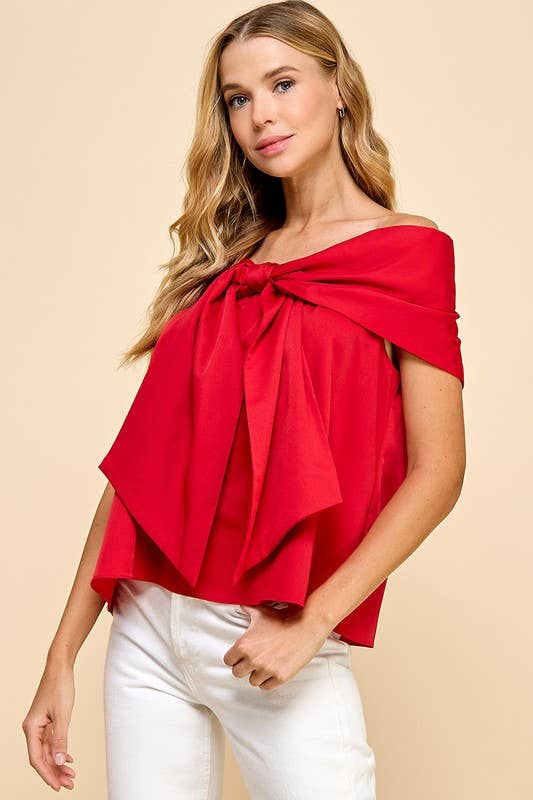 Red Bow Off The Shoulder Top