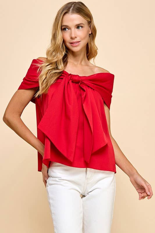 Red Bow Off The Shoulder Top