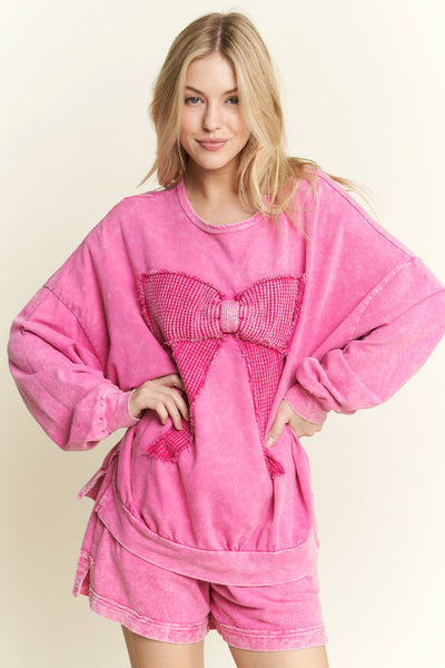 Hot Pink Bow Terry Sweatshirt