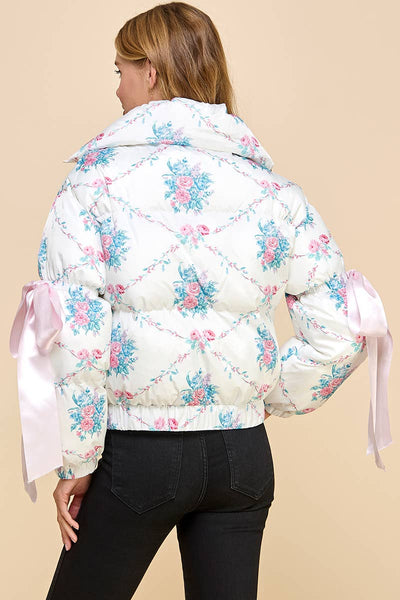 Pink Floral Puffer Jacket