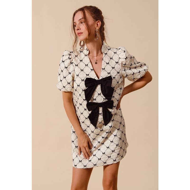 JACQUARD RIBBON SHIFT DRESS