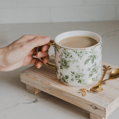 Green Floral 17oz Coffee Mug