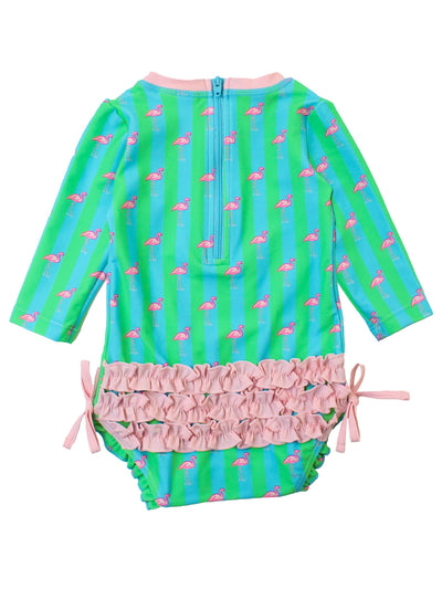 Girls Flamingo Stripe  One Piece Rash Guard