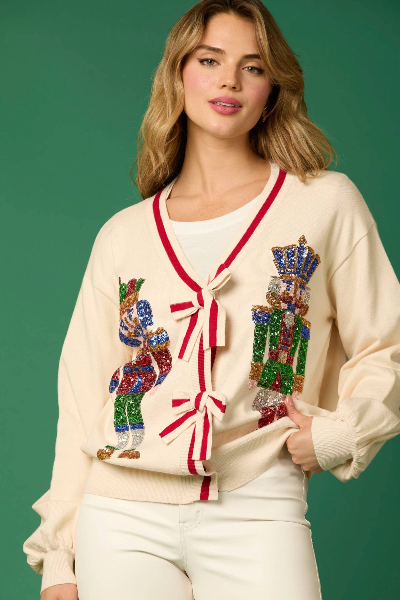 Cream Nutcracker Sequins Cardigan