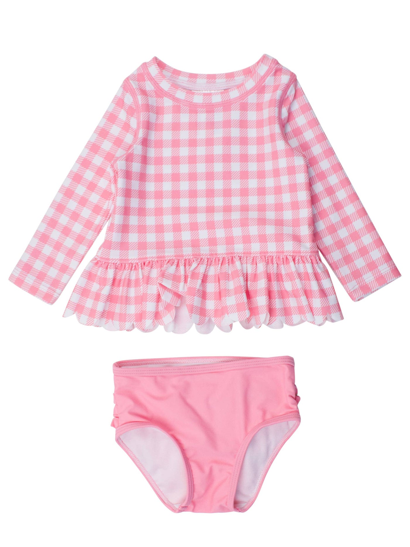 Girls Bubblegum Gingham Scalloped Rash Guard Set