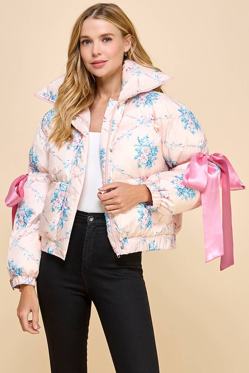 Pink Floral Puffer Jacket