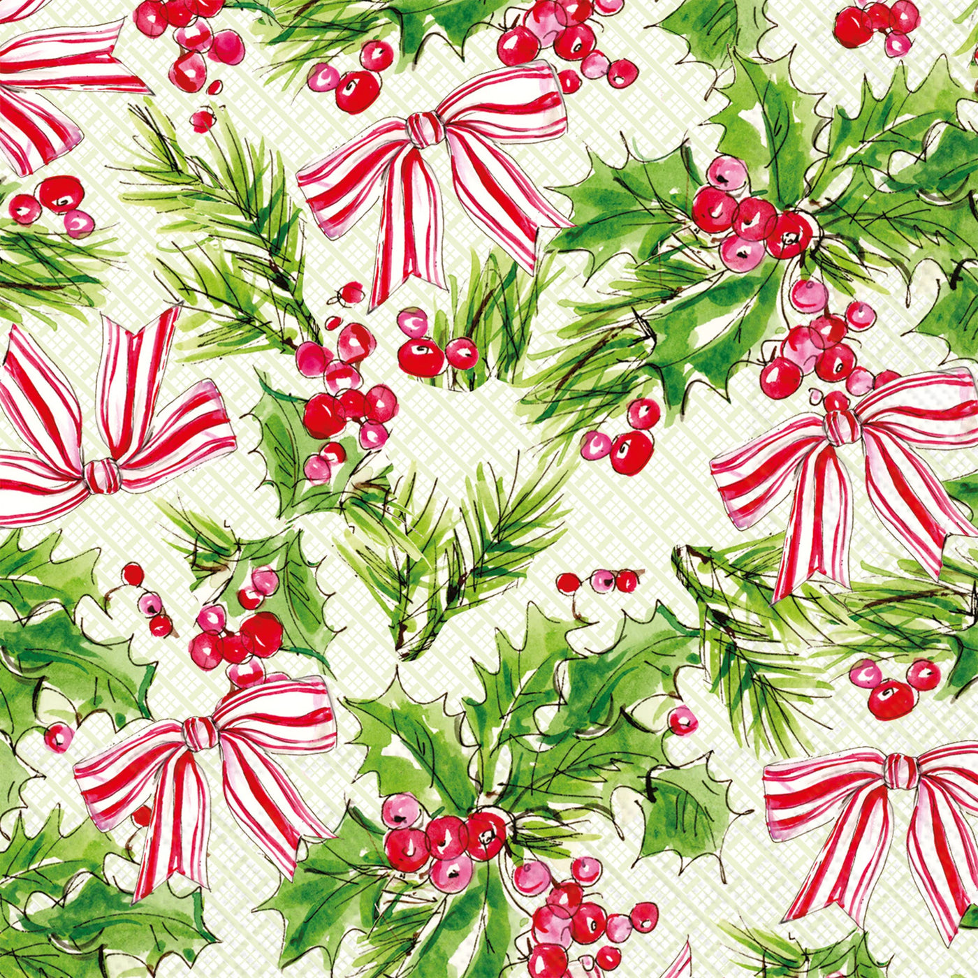 Christmas Pink Holly & Bows Cocktail Napkins