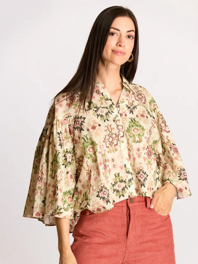 Ikat Print Flowy Sleeve Shirt