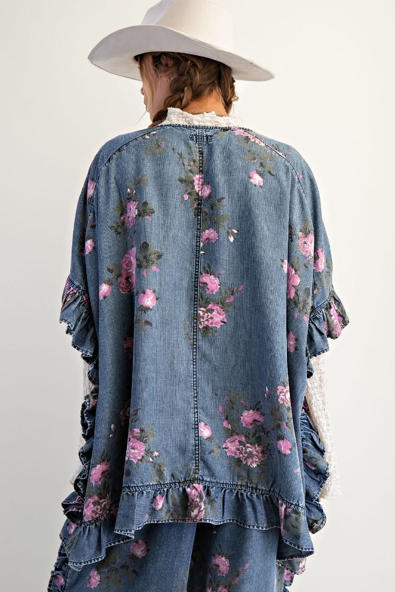 FLORAL PRINTED CHAMBRAY KIMONO