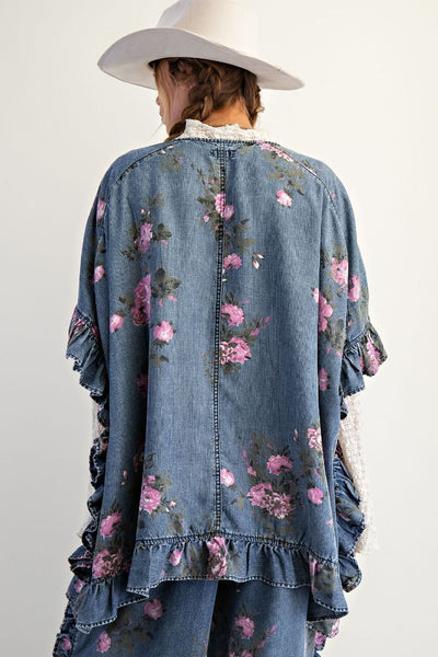 FLORAL PRINTED CHAMBRAY KIMONO