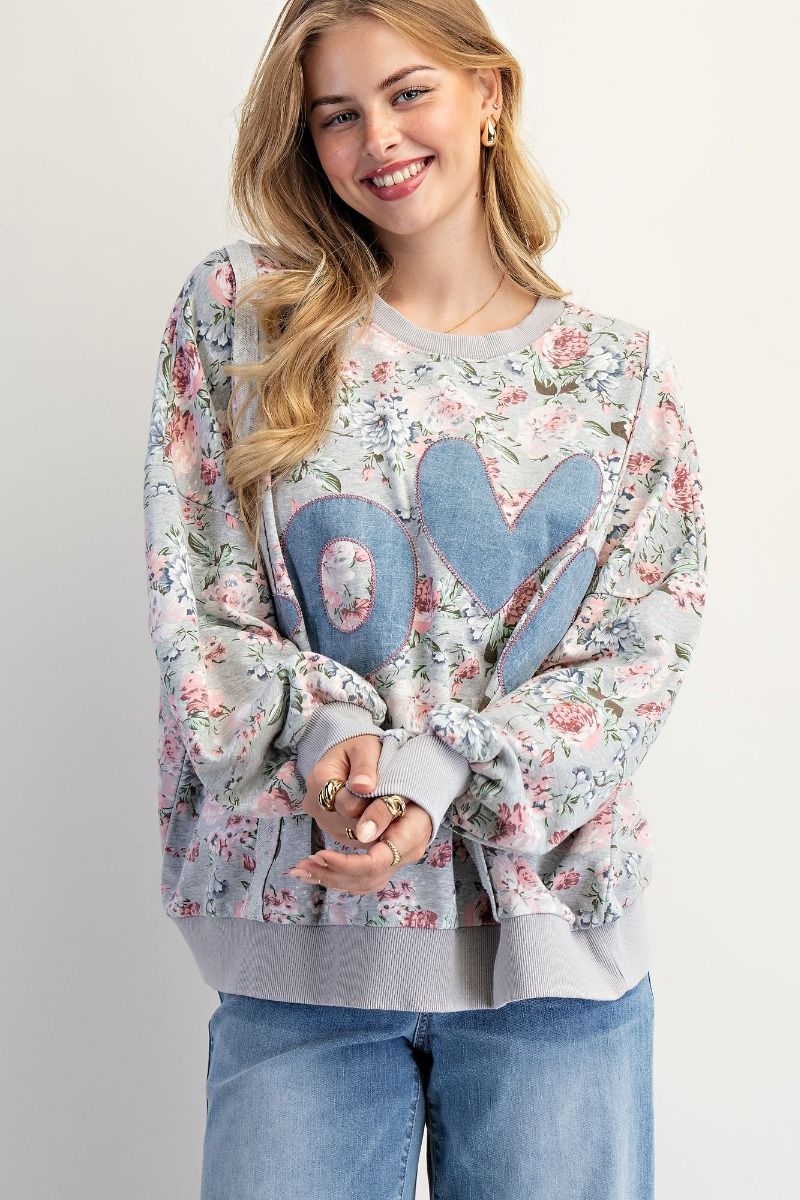 Flower Love Patch Heather Gray Sweatshirt