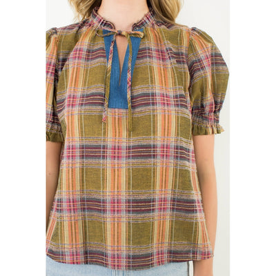 Plaid Puff Sleeve Top