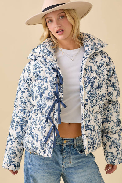 Navy Toile Horse Puff Jacket