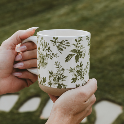 Green Floral 14oz Stoneware Coffee Mug