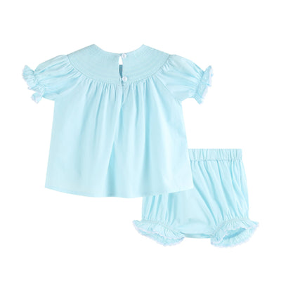 Girls Light Blue Daisy Dress and Bloomer Set