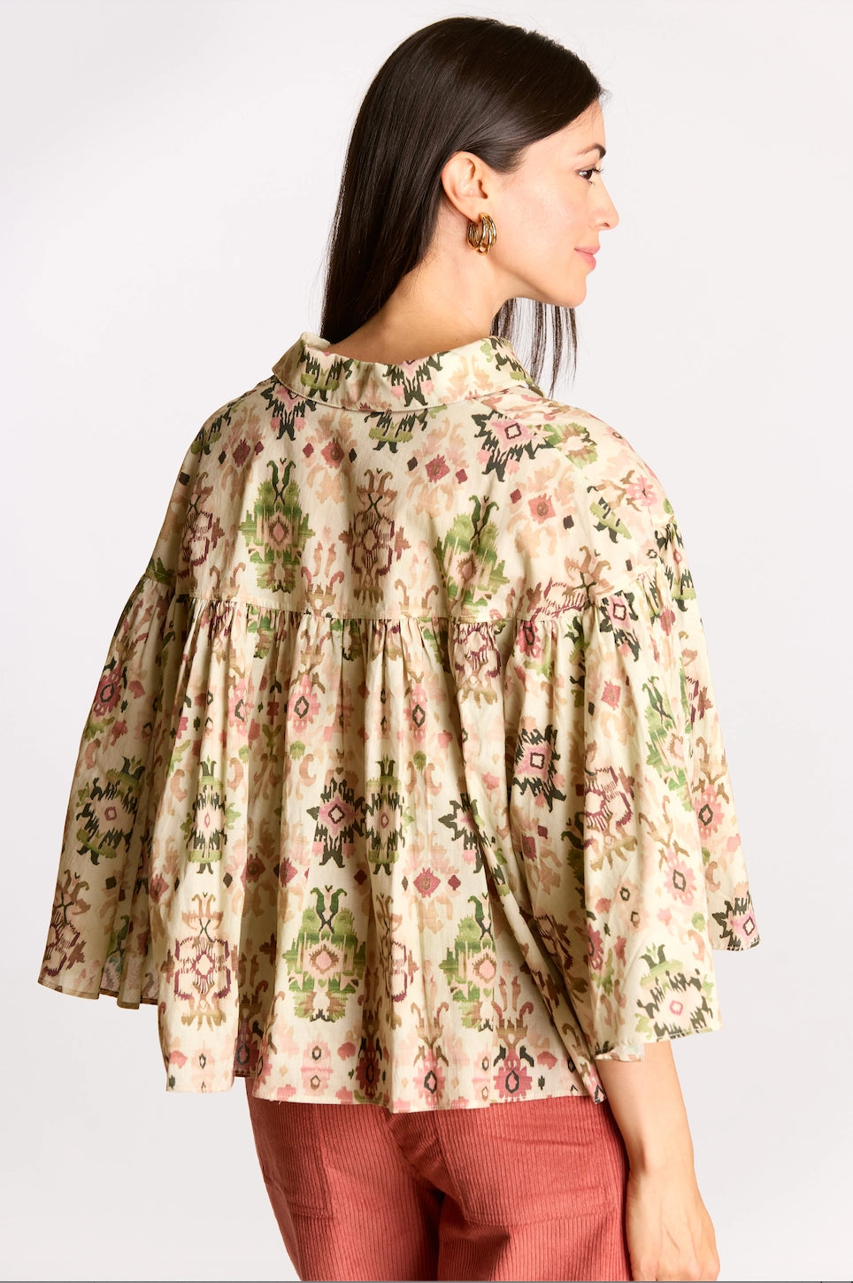 Ikat Print Flowy Sleeve Shirt