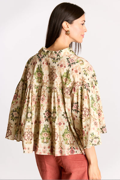 Ikat Print Flowy Sleeve Shirt